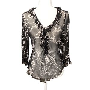 ICE Vintage Y2K 90s Sheer Black and White Silk Top Size Large